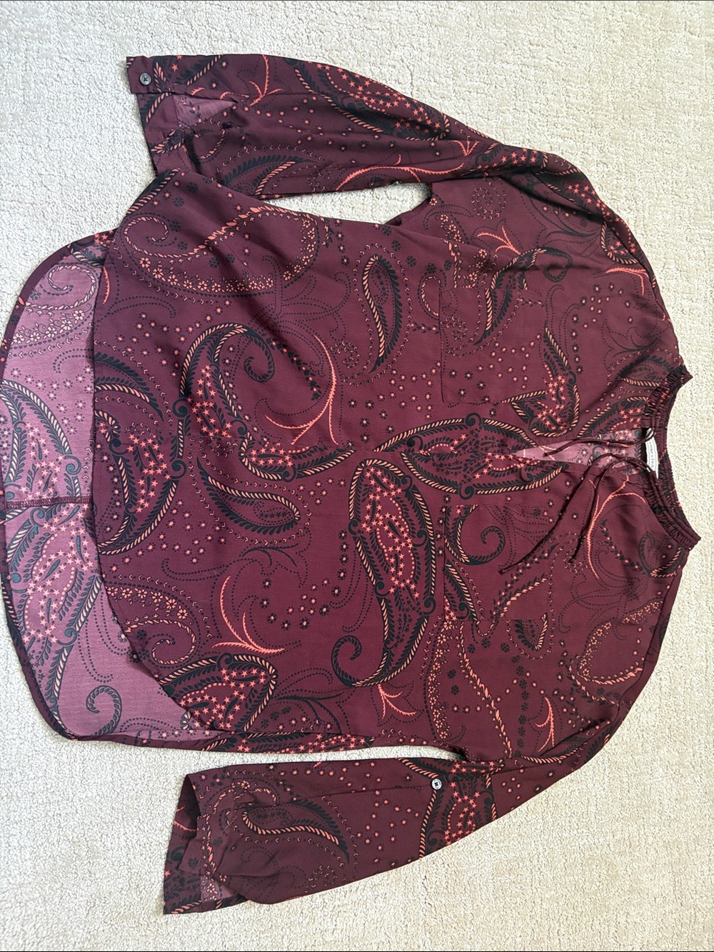 Abercrombie & Fitch Burgundy Paisley Blouse Womens Medium Bohemian Fall